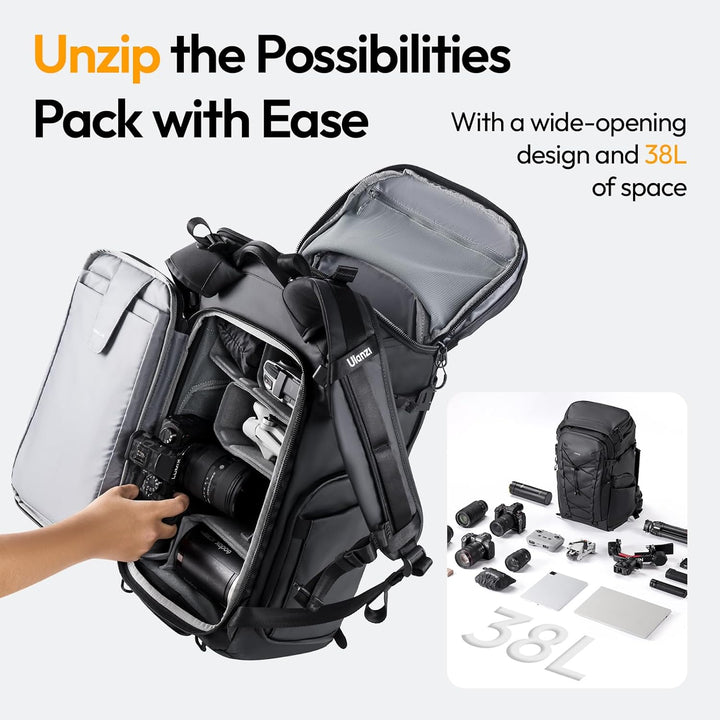 ULANZI AB01 TAI 38L Kamera-Rucksack, Schutzreissverschlüsse & spritzwassergeschütztes Material, U-Ta