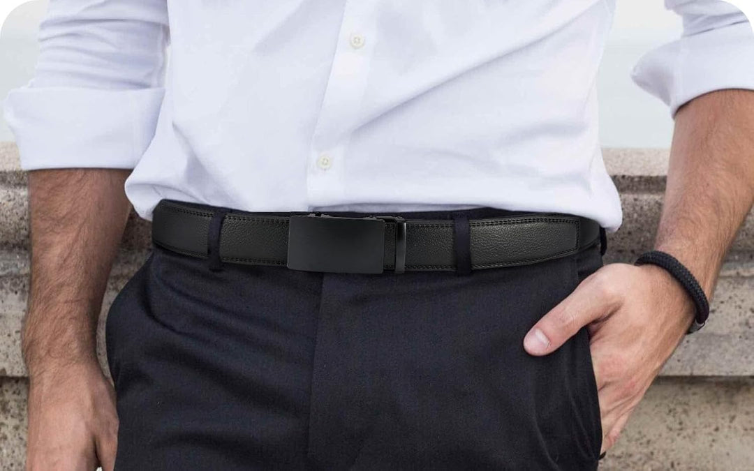 CHAOREN Gürtel Herren, Automatik Ledergürtel Herren 35mm ohne Löcher Taille 120-135cm (Gesamtlänge 1