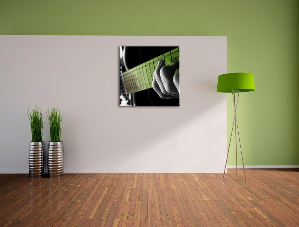 Pixxprint Mann spielt auf E-Gitarre schwarz/weiss, Format: 70x70 auf Leinwand, 70x70
