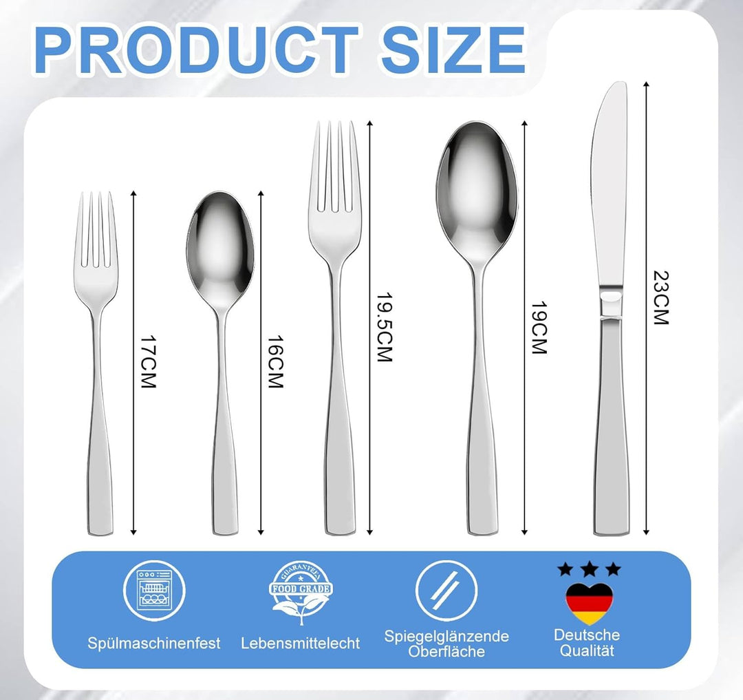 Besteck Set für 6 Personen, 30 teilig Edelstahl Besteckset Spülmaschinenfest, Hochglanzpoliert, Löff