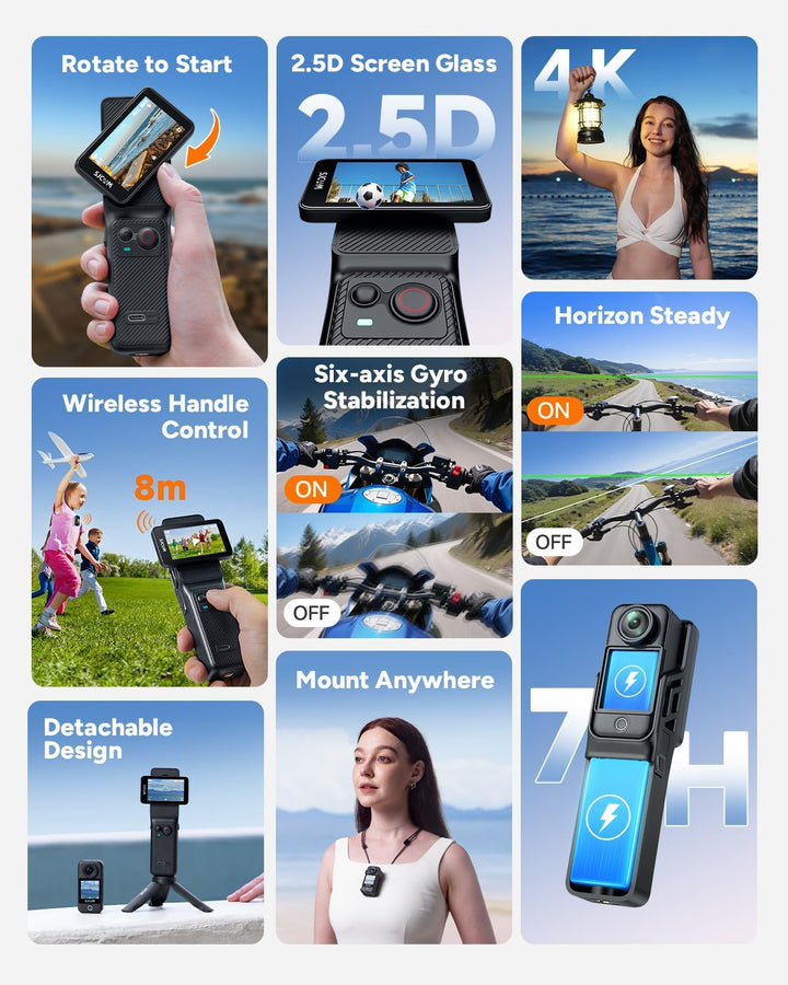 SJCAM C400 4K Action Cam Weiss 128GB,Vlogging-Kamera mit Dual-Touchscreen,7h Akku, 6-Achsen Bildstab