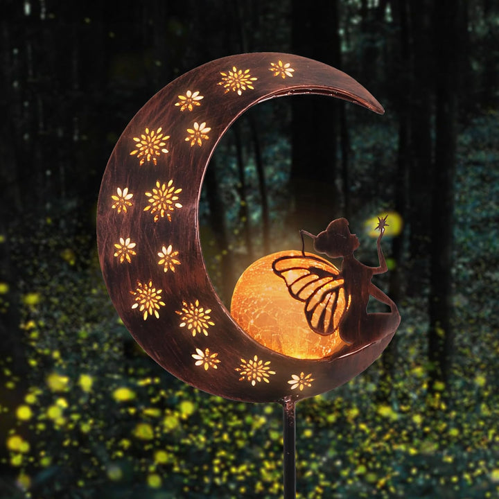 TERESA'S COLLECTIONS Solarlampen für Aussen,Gartendeko für draussen Gross Metall Mond Solarleuchte G
