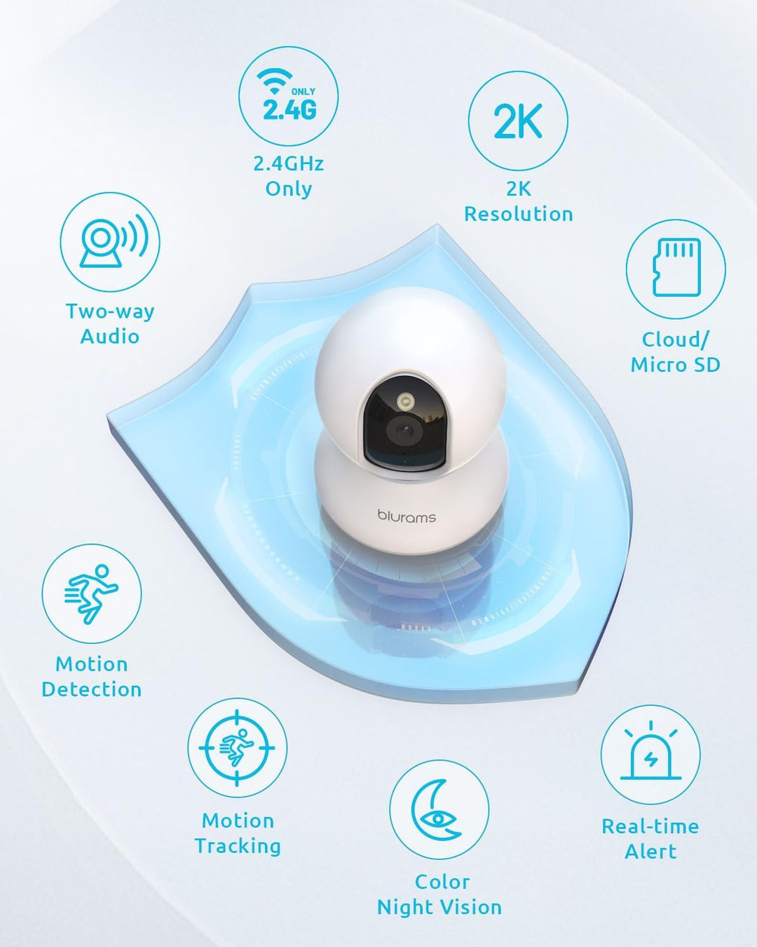 blurams Überwachungskamera Innen, 2K WLAN Kamera Innen, 360° Haustierkamera mit App, AI Bewegungserk