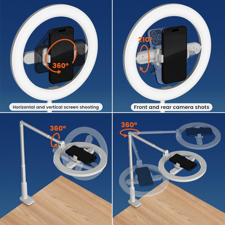 AIXPI Ringlicht mit Stativ, 10 Zoll Overhead Stativ Handy with Ring Light, 3 Lichtfarben ringleuchte