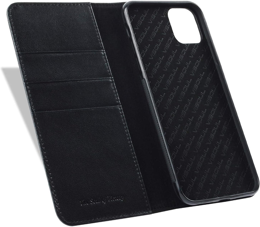 VISOUL Hülle für iPhone 11 Pro Max, Stossfeste Handyhülle [Rindsleder], TPU Magnetische Klapphülle K