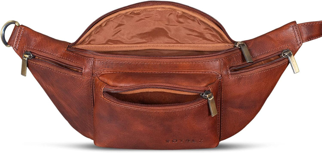 ROYALZ 'Laguna' Bauchtasche Leder Vintage Look Gürteltasche Unisex auch als Brusttasche Crossbody Ba