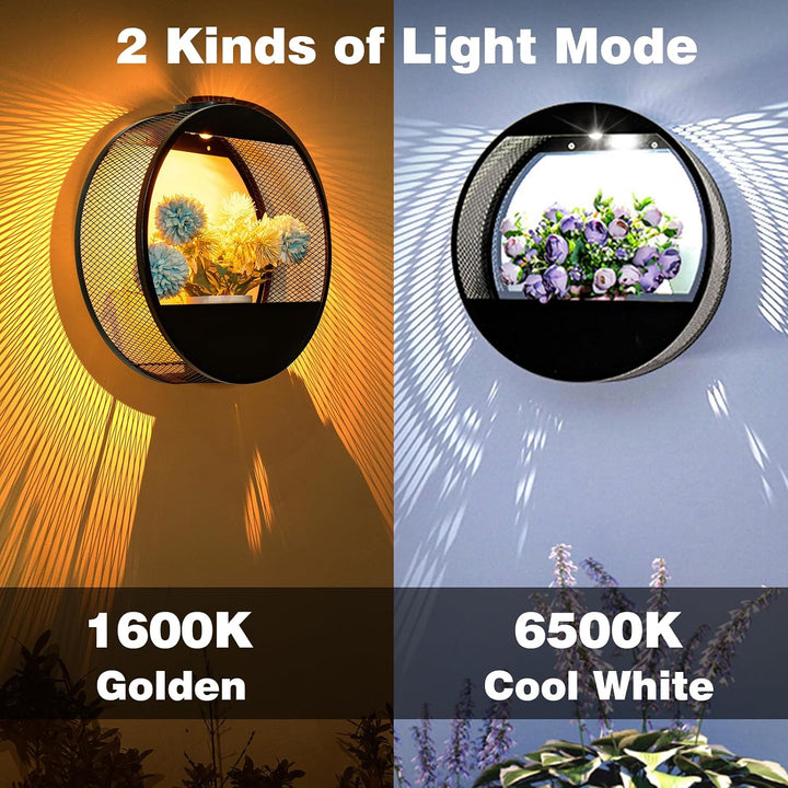 CNAPXAIA Solar-Pflanzenständer mit LED-Leuchten – Wandmontiertes Metallregal Gartendekor für Pflanze