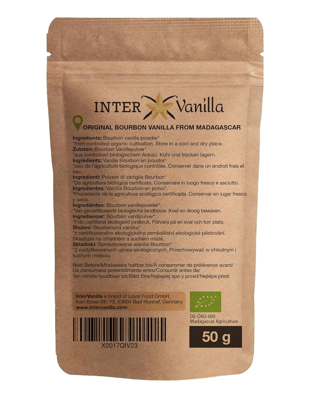 InterVanilla BIO Bourbon Vanillepulver, 50g Bourbon Vanille Pulver gemahlen. Vanilla Powder aus Mada