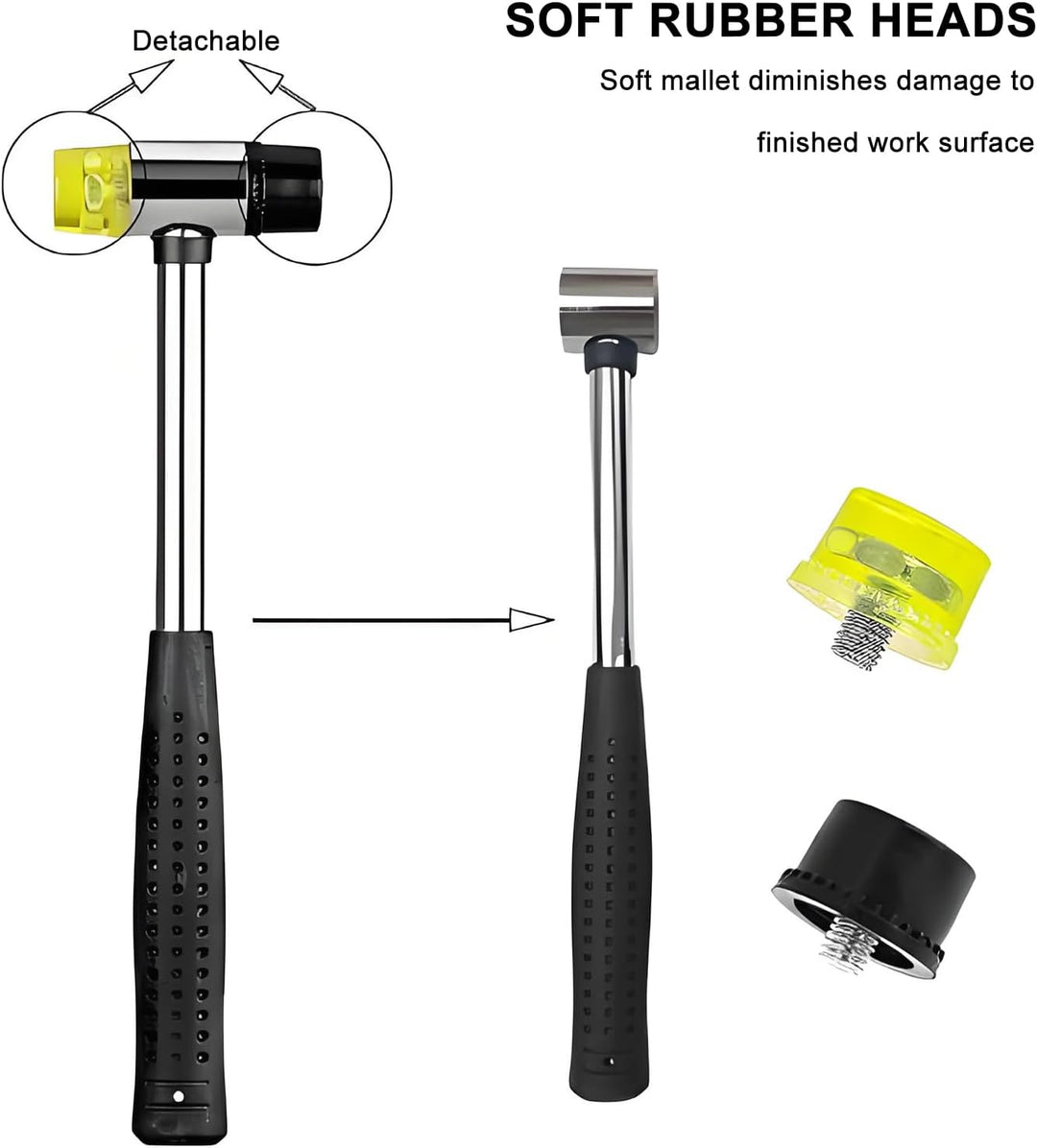 3 Stück Gummihammer Klein Set, 25/30/25mm Gummi Hammer mit Rutschfester Griff Doppelkopfhammer mit 4