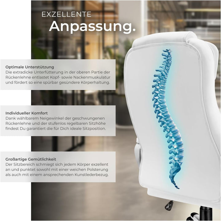 tectake Chefsessel, Bürostuhl ergonomisch, Drehstuhl mit Rollen, Gaming Stuhl, hohe Rückenlehne und