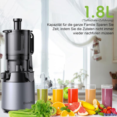 Kaltpress Entsafter, BioloMix Langsam kauender Entsafter mit 13CM extra grossem Einfüllschacht für g