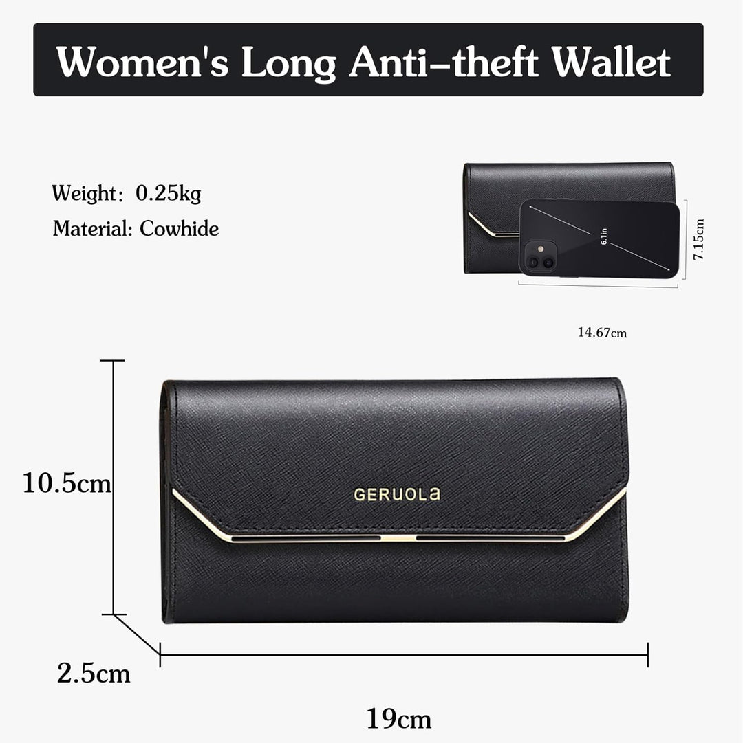Geldbeutel Damen Leder Geldbörse RFID Schutz Large Portemonnaie Minimalistisch Lange Brieftasche Sch