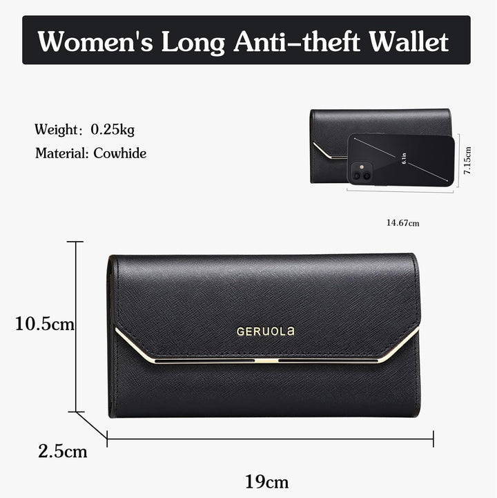 Geldbeutel Damen Leder Geldbörse RFID Schutz Large Portemonnaie Minimalistisch Lange Brieftasche Sch