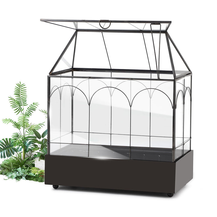 Mini Gewächshaus Fensterbank Glas mit Auffangschale 24,2 x 14,7 x 29 cm Pflanzenterrarium Klein Flas