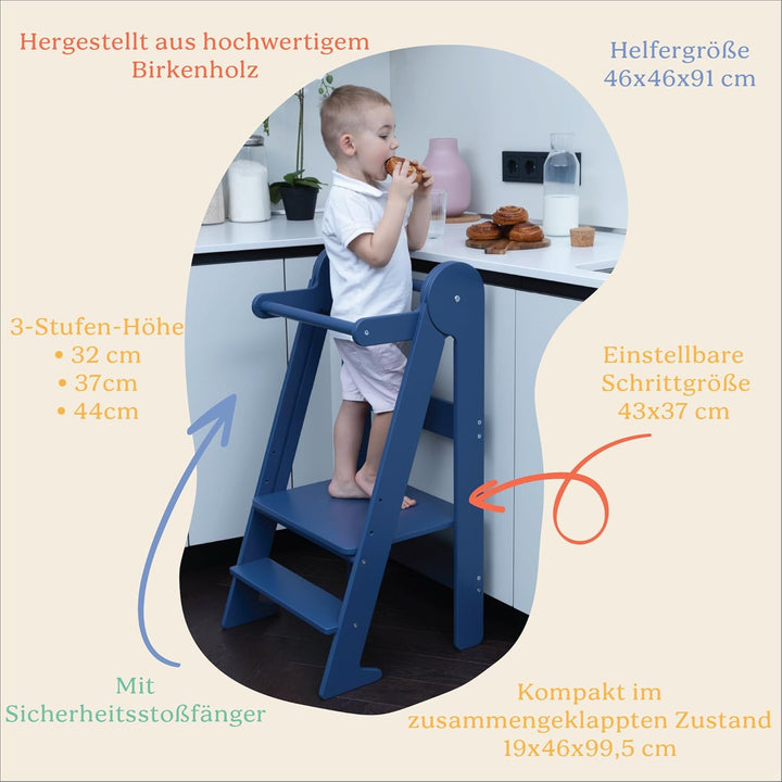TOYBOX Lernturm Klappbar, Lernturm für Kinder, Höchste Sicherheit, Montessori Lernturm ab 1 Jahr, Kü