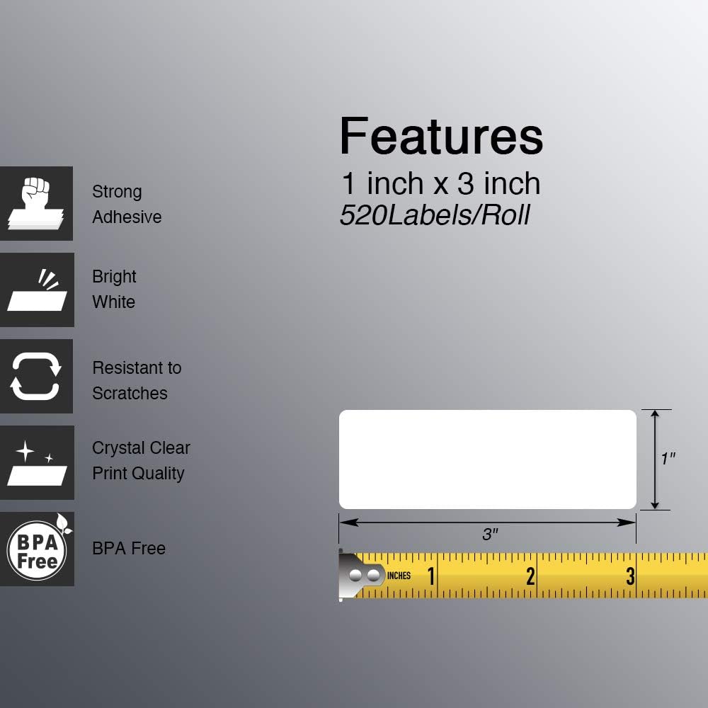 BETCKEY - 25mm x 76mm(1 in x 3 in) Perforierte Barcode/Adresse Thermoetiketten Kompatibel mit Zebra