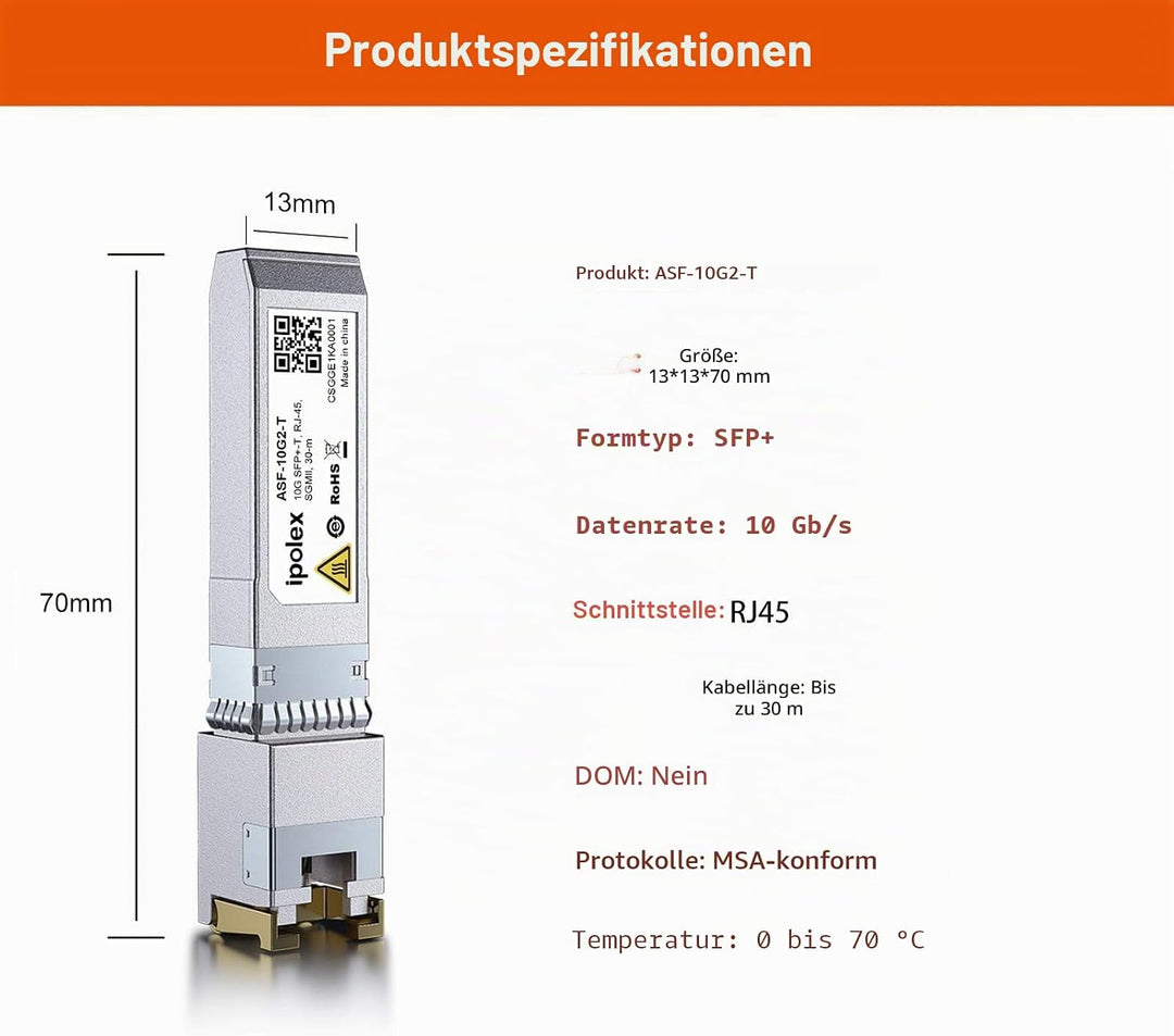 1.25/2.5/5/10G SFP+ RJ45 Copper Transceiver, 10GBase-T RJ-45 SFP+ Module, Compatible for Cisco SFP-1