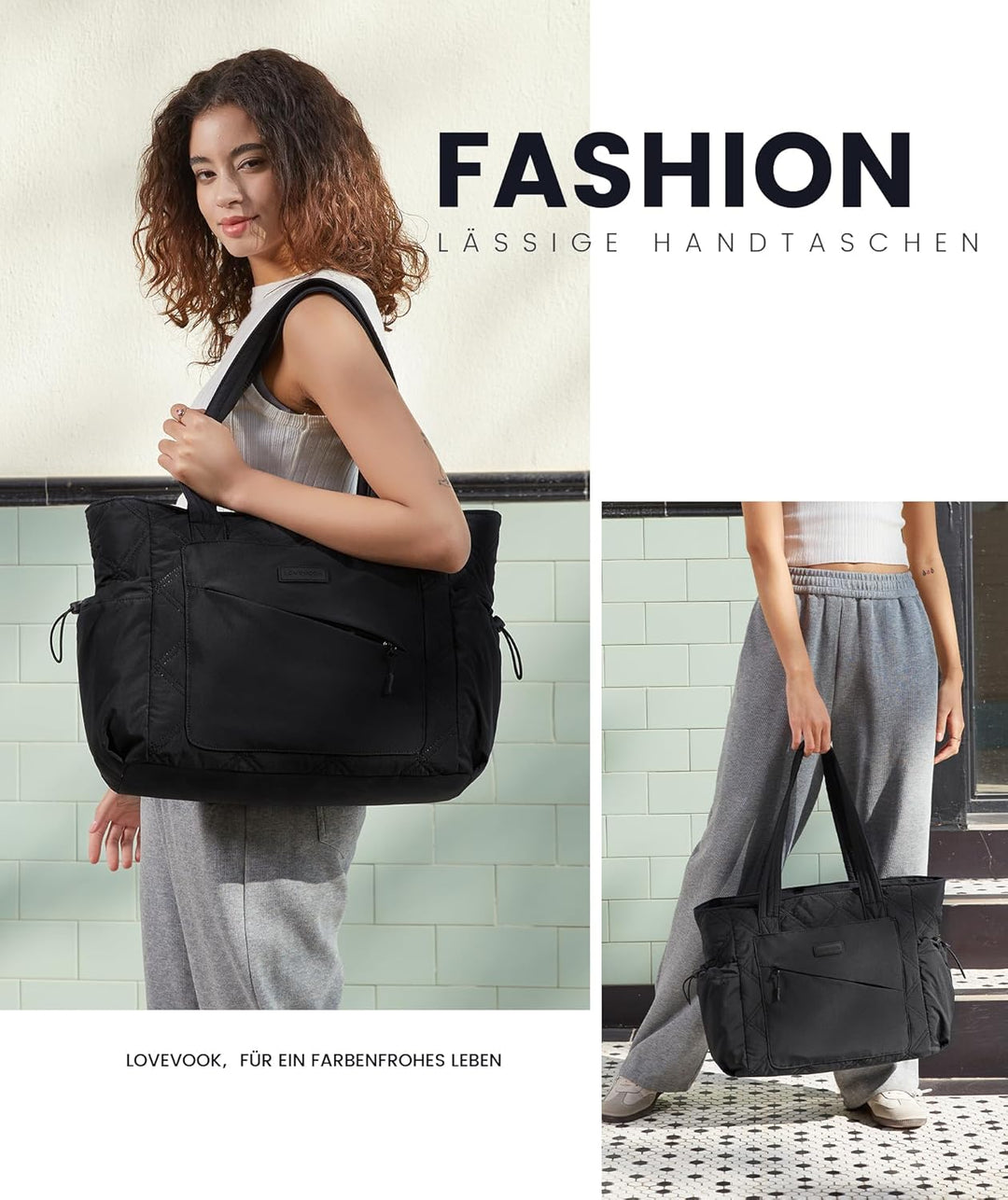 LOVEVOOK Shopper Tasche Damen Gross, Arbeitstasche Leicht Handtasche Puffer Tote Work Bag 15,6/17,3