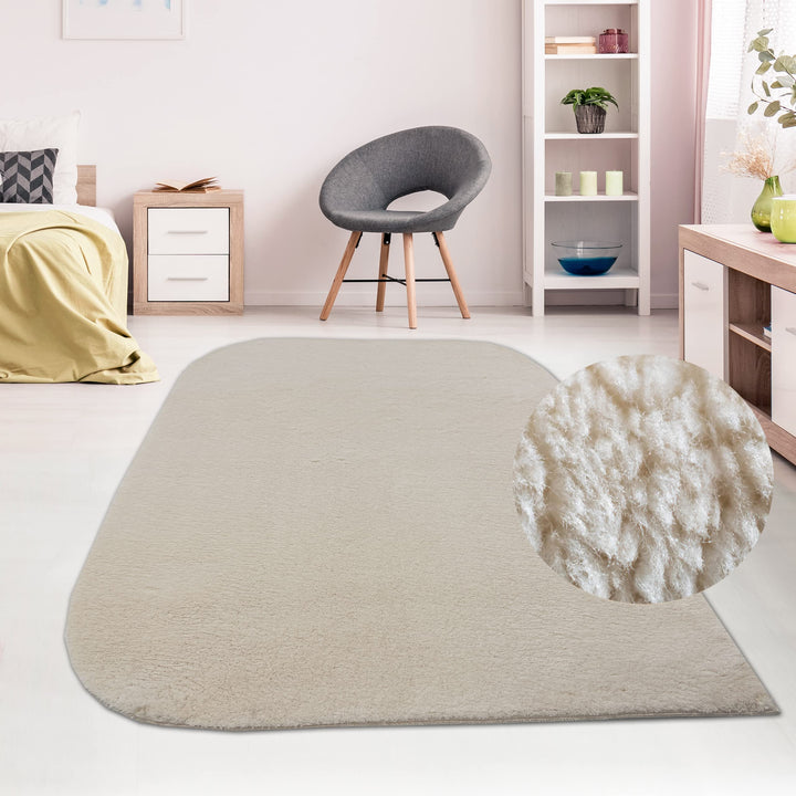 Teppich-Traum Teppich Modern Waschbar Uni Runde Ecken Beige 160x230 cm | Kuschelig und weich, bis 30