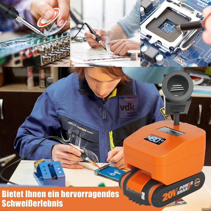 Kabelloser Lötkolben Set kompatibel mit Worx 20V Akku, Tragbarer Lötkolben mit USB und Typ-C, Einste