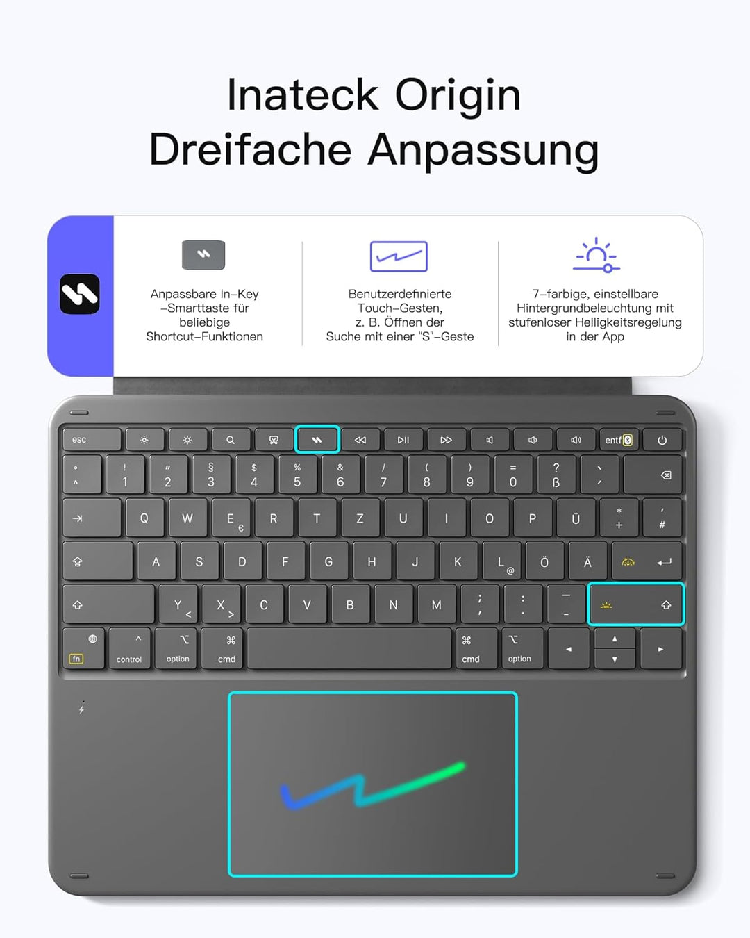 Inateck Tastatur Hülle Kompatibel mit iPad Pro 13 2025/2024(M5/M4),6.0 Zoll Grosses Trackpad,Abnehmb