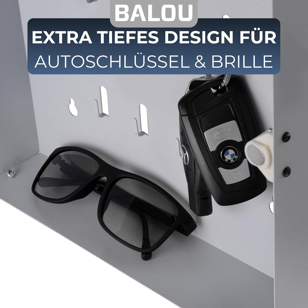 BALOU Schlüsselkasten modern mit Glas Magnettafel - Memoboard magnetisch mit 6 Magneten und Stift -