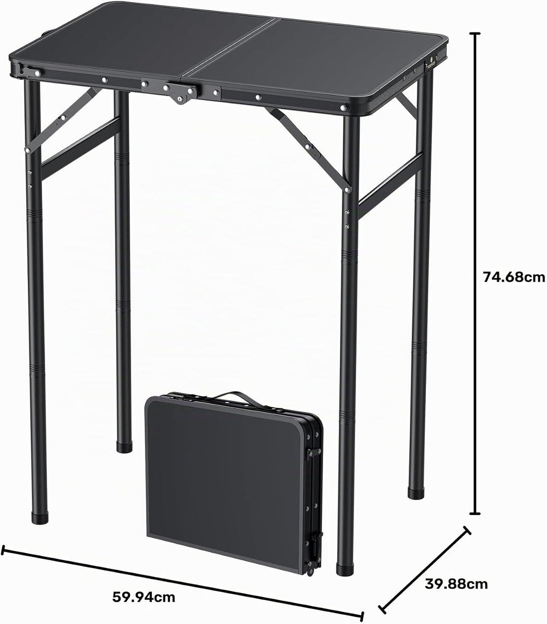 FUNYKICH Campingtisch Klapptisch 58x40cm, Faltbarer Grilltisch mit 3 Höhen Verstellbarer(27/51/75cm)