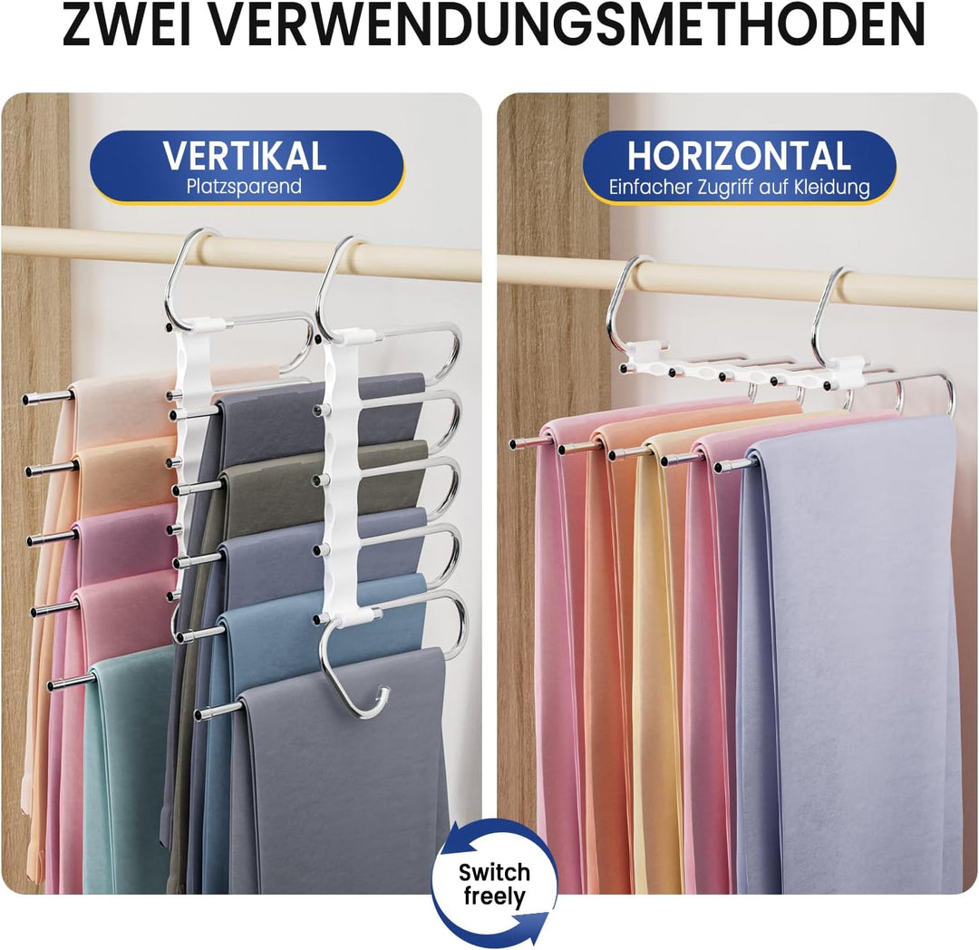 DAMITA Hosenbügel Kleiderbügel Hosen Platzsparend Weiss Kunststoff 4 Stück 5 in 1 Plastik Edelstahl