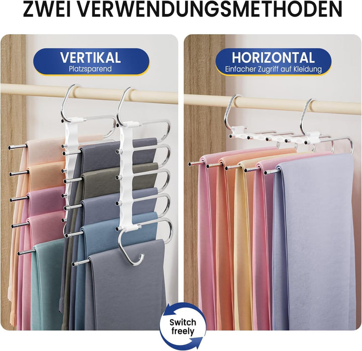 DAMITA Hosenbügel Kleiderbügel Hosen Platzsparend Weiss Kunststoff 4 Stück 5 in 1 Plastik Edelstahl