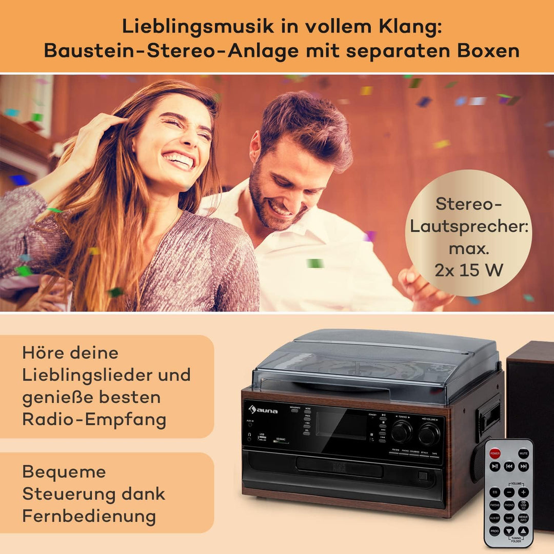 Auna Plattenspieler für Schallplatten, Plattenspieler mit Lautsprecher, CD-Player, USB & DAB Radio,