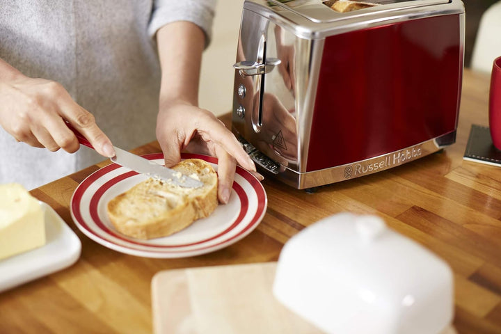 Russell Hobbs Toaster [für 2 Scheiben] Luna Edelstahl Rot (extra breite Toastschlitze, inkl. Brötche