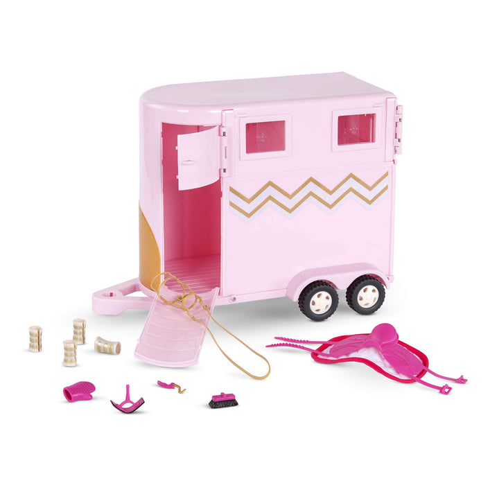 Lori - Hufschlag - Rosa - Pferdeanhänger - Spielset für 15-cm-Pferde und Mini-Puppen - Pferdezubehör
