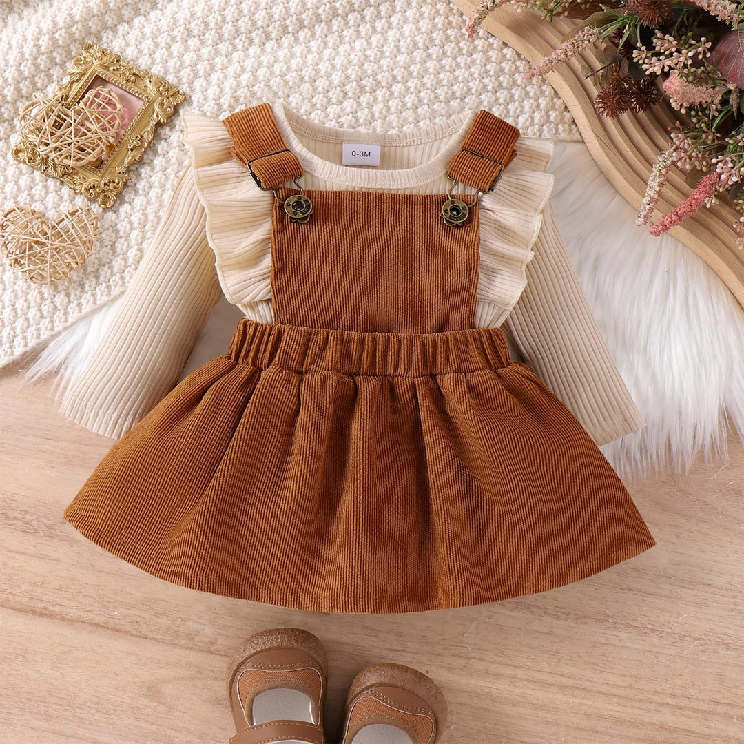 Neugeborenes Baby Mädchen Röcke Sets Rüschen Top + Plaid/Dots/Bowknot Overalls Hosenträger Kleid + S