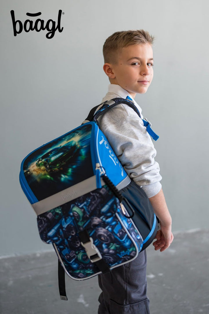 Baagl Schulranzen Jungen Set 3 Teilig, Zippy Schultasche für 1. Klasse, Grundschule Ranzen Tornister