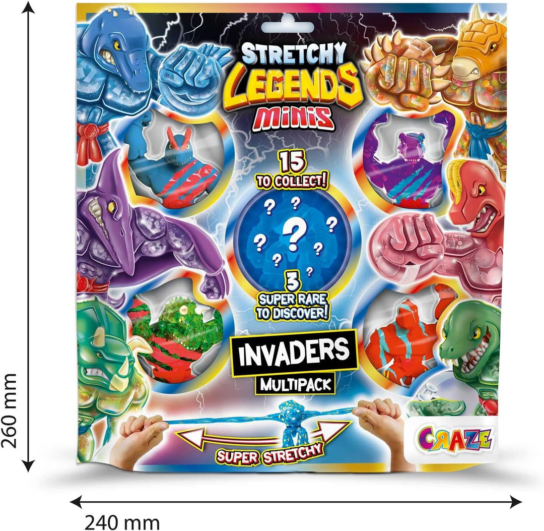 Minis Multipack Invaders - 5X Elastische Actionfiguren für Kinder, Klebrige & Dehnbare Superhelden F