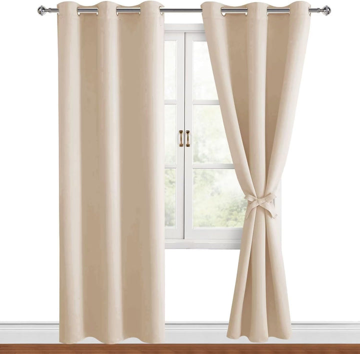 Hiasan Verdunklungsvorhänge Gardinen mit Ösen,Beige Blickdicht Vorhänge,2 Stück,117 x 228 cm (Breite
