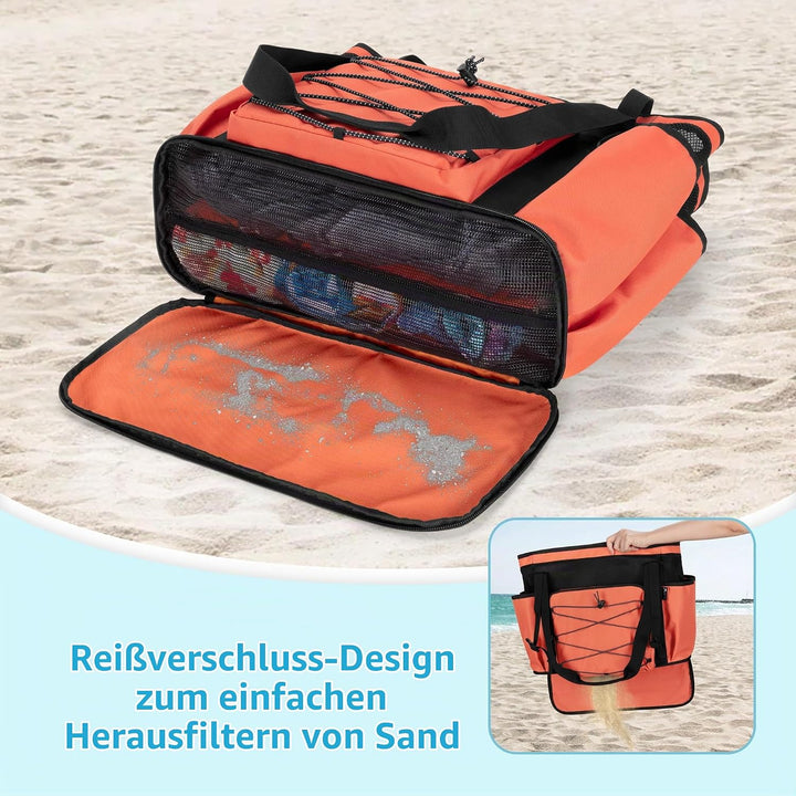 Fasrom Strandtasche XXL mit Reissverschluss unten, badetasche Gross | Mit Trennsystem mit 2 Schichte