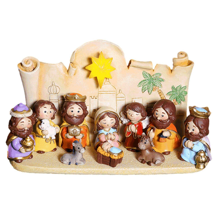 Weihnachtskrippe Set mit figuren, 10 Stück Jesus Krippe Figuren Statue, Krippenfiguren Harz, Weihnac