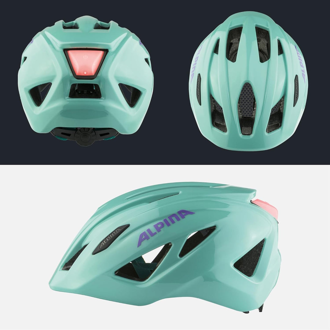 ALPINA PICO FLASH - Beleuchteter, Leichter & Bruchfester Fahrradhelm Mit Fliegennetz Für Kinder turq