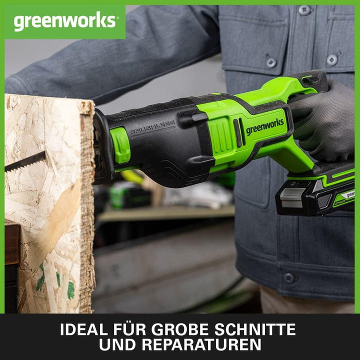 Greenworks GD24RS Akku Säbelsäge mit bürstenlosem Motor, 2700spm, 28 mm Hublänge, OHNE 24V Akku & La