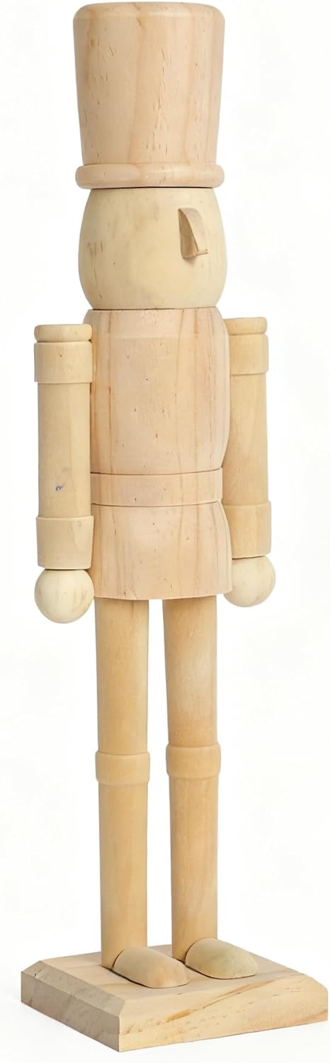 PE Nussknacker Holzfigur Unbemalt 38 cm - Grosses DIY Bastelset zum Bemalen, Holzrohling Soldat Figu
