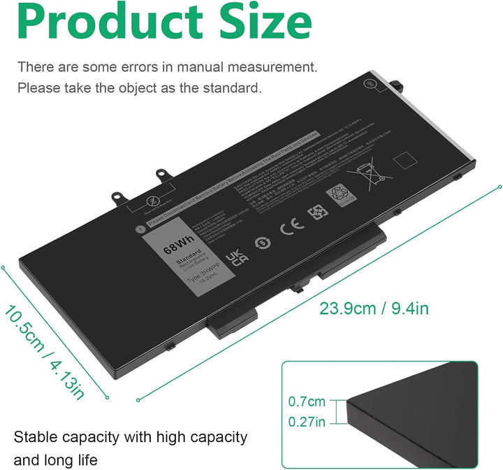 ASUNCELL 15.2V/68Wh 3HWPP 10X1J Laptop Akku für Dell Latitude 14 5401 5411 15 5501 5511 Precision 35