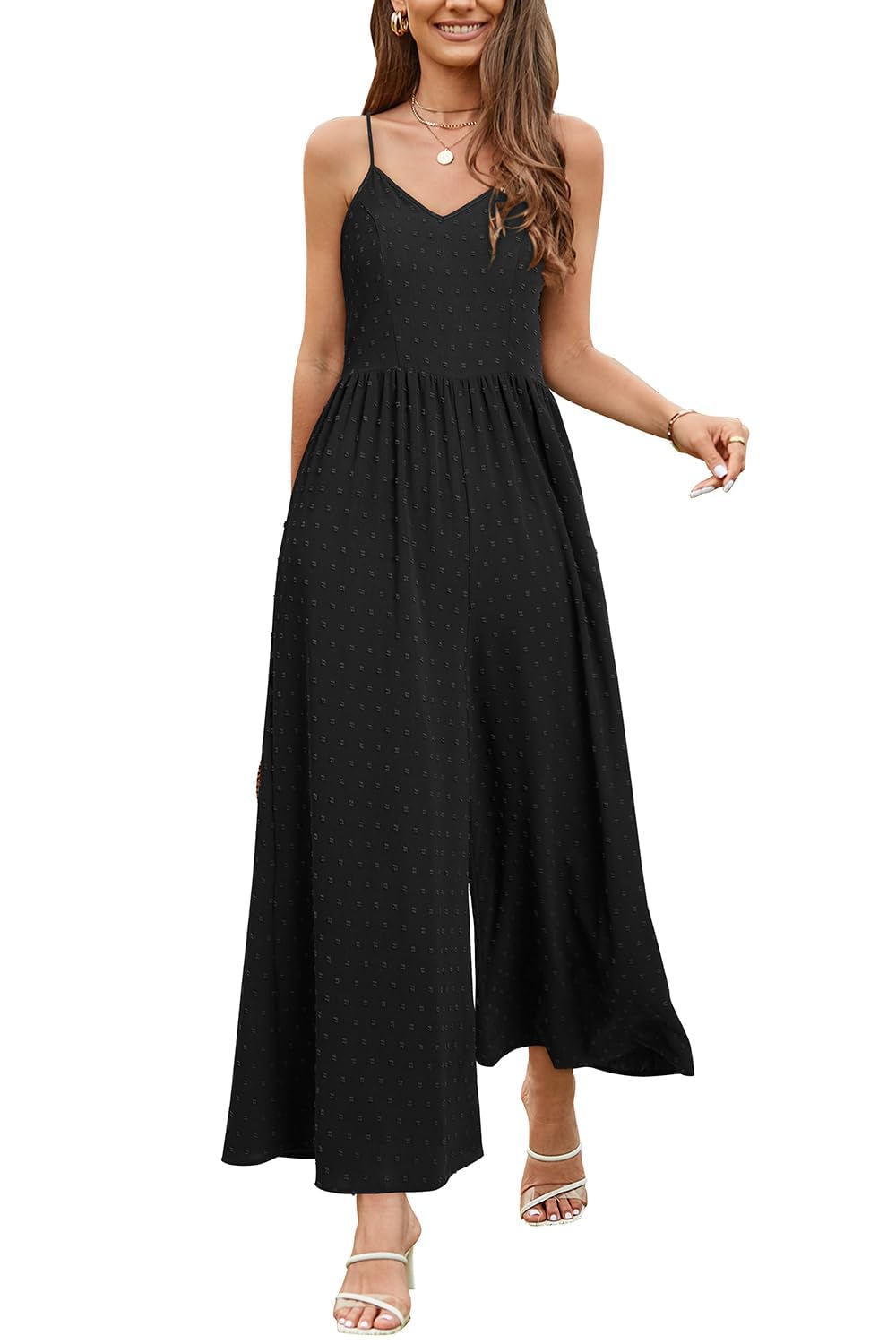 LAISHEN Jumpsuit Damen Sommer Overall Elegant Festlich Hochzeit Lang Hosenanzug Weites Bein Hose Pla