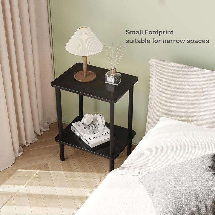APICIZON Beistelltisch Holz, 2 Tier Beistelltisch Schwarz, Nachttisch Schmal, 40x30x52cm, Beistellti