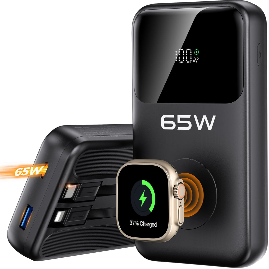 20000mAh Magnetische Power Bank mit Ladekabel, 65W USB-C Schnellladung, Ladegerät für Apple Watch, f