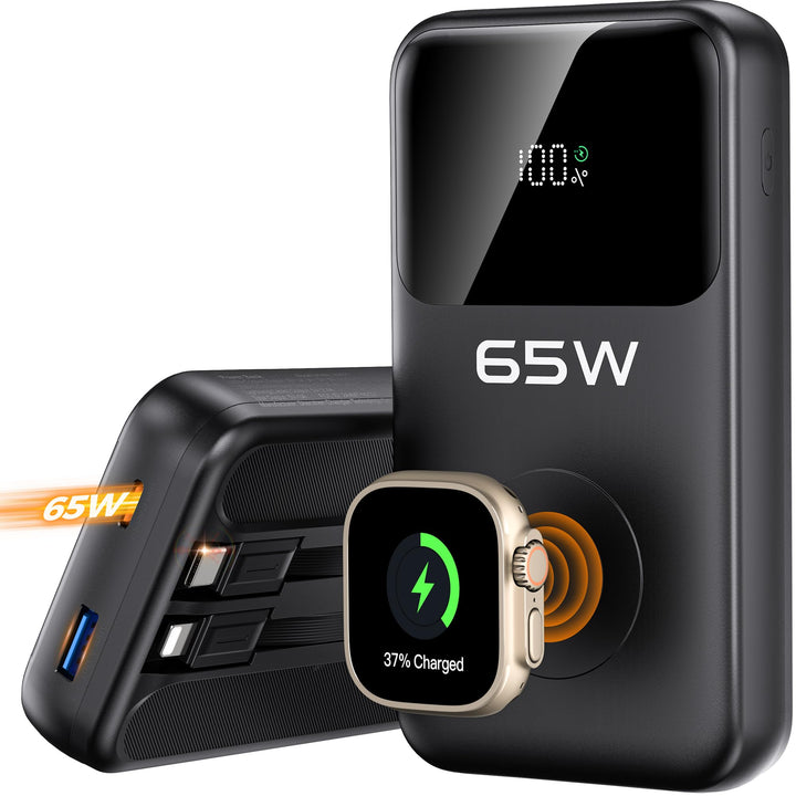 20000mAh Magnetische Power Bank mit Ladekabel, 65W USB-C Schnellladung, Ladegerät für Apple Watch, f