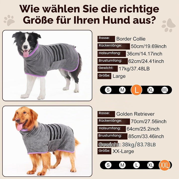 Bademantel für Hunde, Microtuch aus Mikrofaser für Mittelgrosse und grössere Tiere - Grau, Schnelles