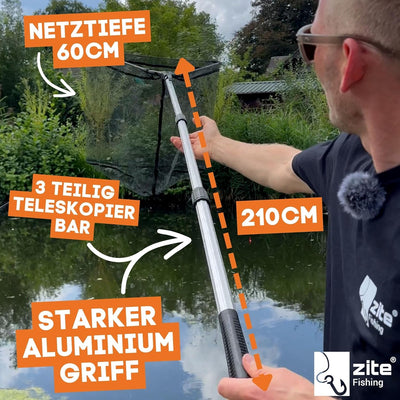 Zite Fishing Kescher Gummiert zum Angeln - Teleskop Angelkescher Diverse Längen auch für Kinder 210.