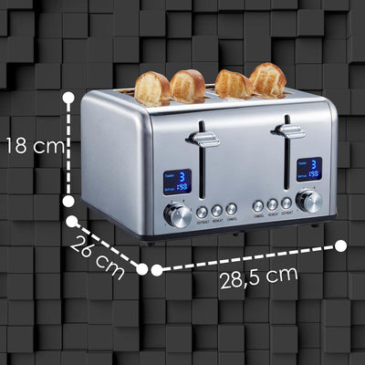 Toaster Langschlitz | Digitales Display mit Countdown | Beleuchtete Tasten | 4 Scheiben Toastautomat