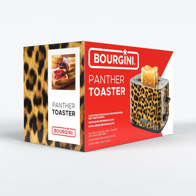 Bourgini Panther Toaster - Stilvoller Brotröster mit Panther-Print, 2 Scheiben, Extra breite Schlitz